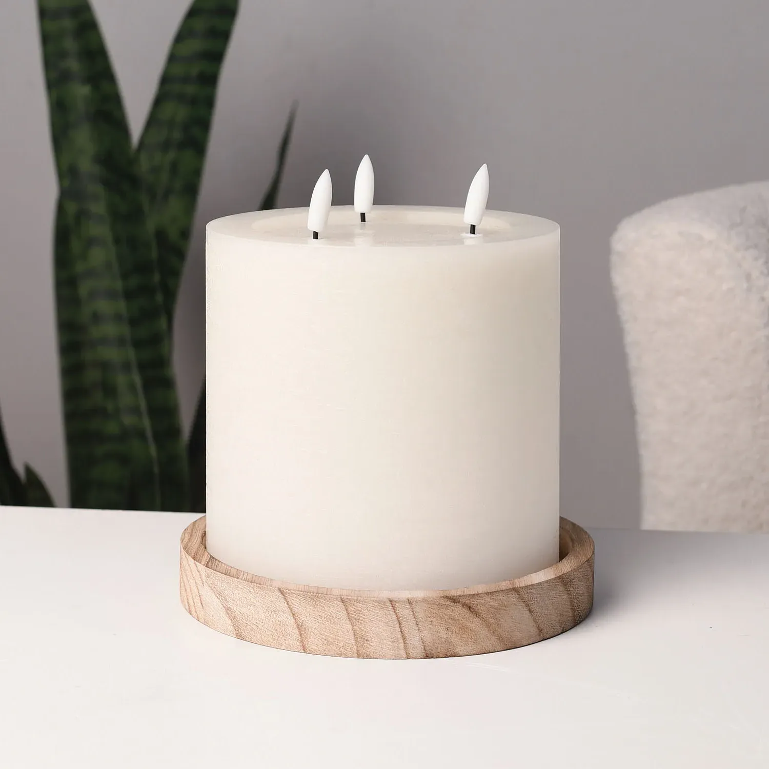 Wooden Base LED Candle Centrepiece - White