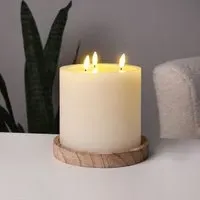 Wooden Base LED Candle Centrepiece - White