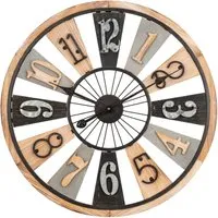 Wooden Numerical Round Wall Clock - Black Metal