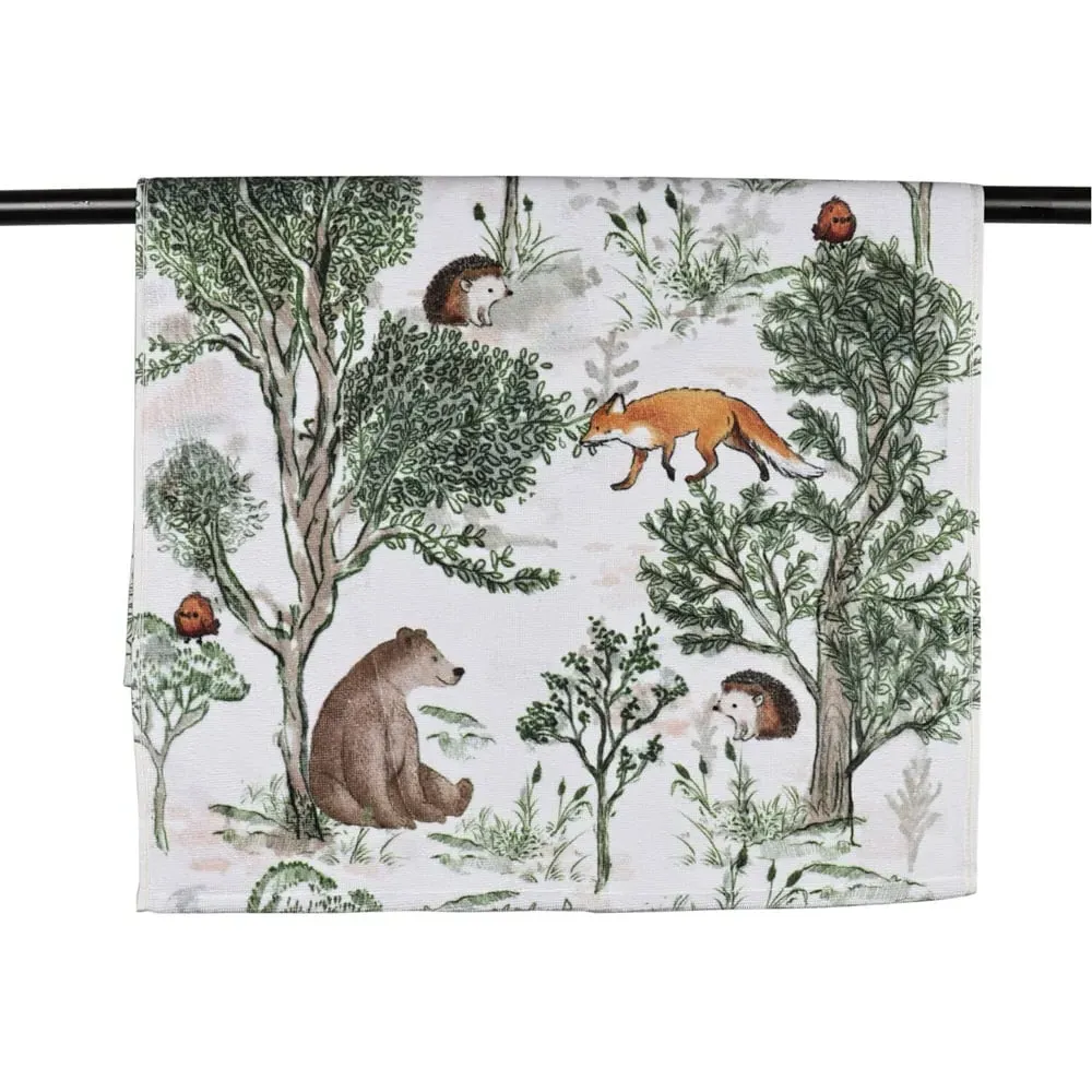 Woodland Life Hand Towel - Green, Cotton