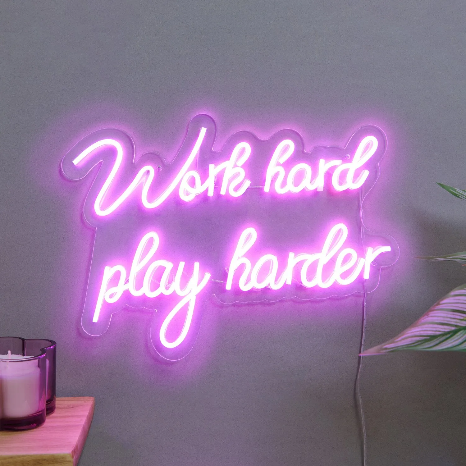 Work Hard Play Harder Neon Sign - White