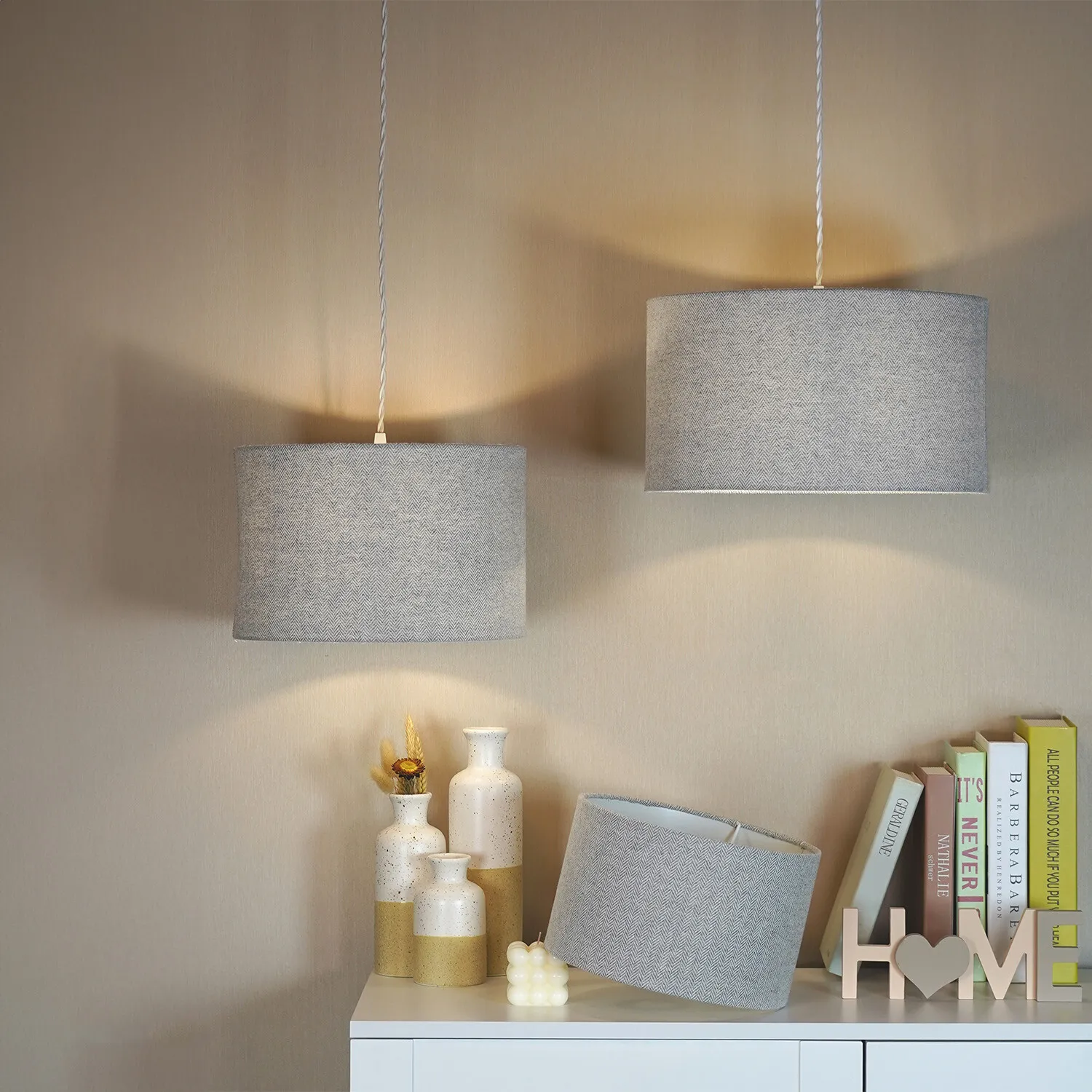Woven Drum Lamp Shade - Grey