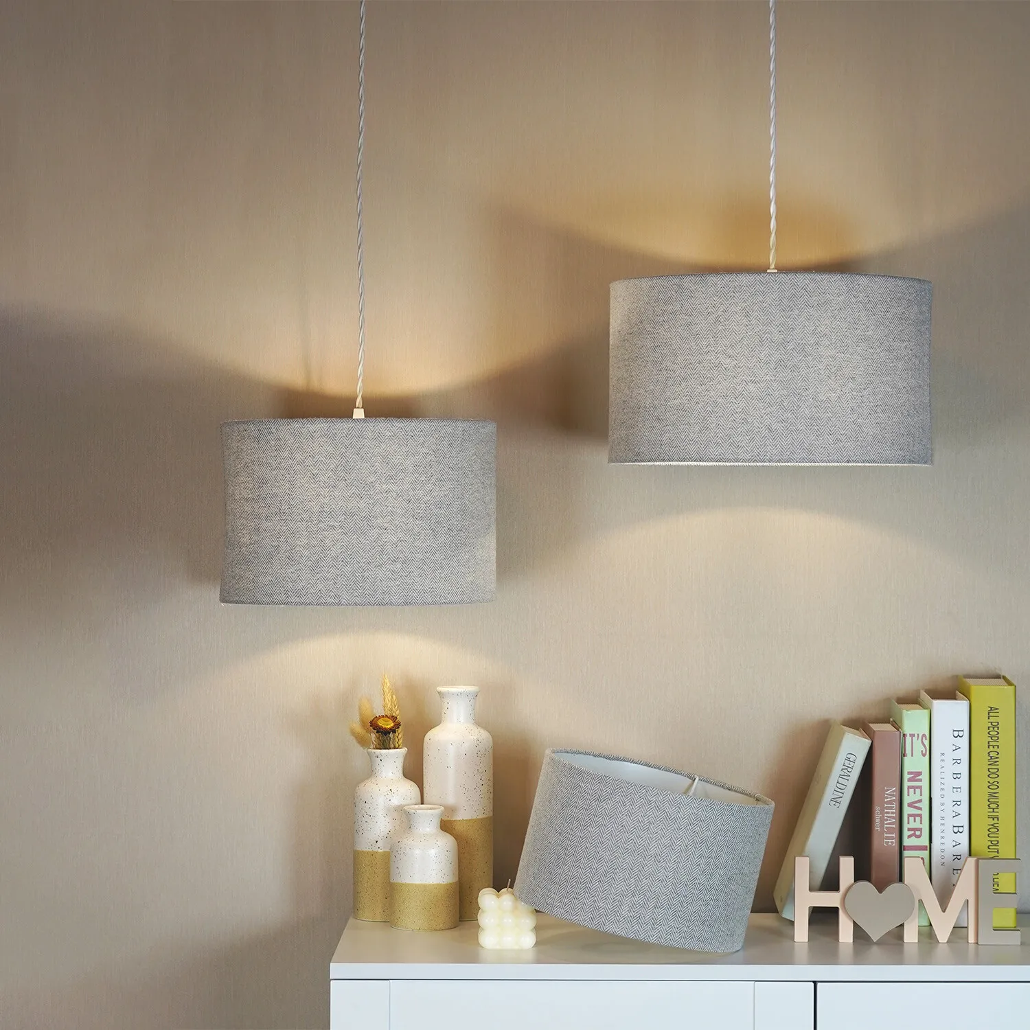 Woven Drum Lamp Shade - Grey