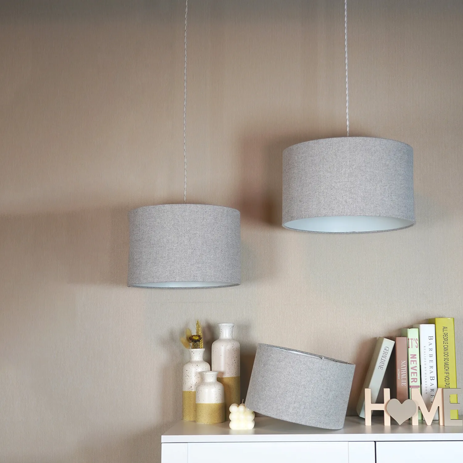 Woven Drum Lamp Shade - Grey