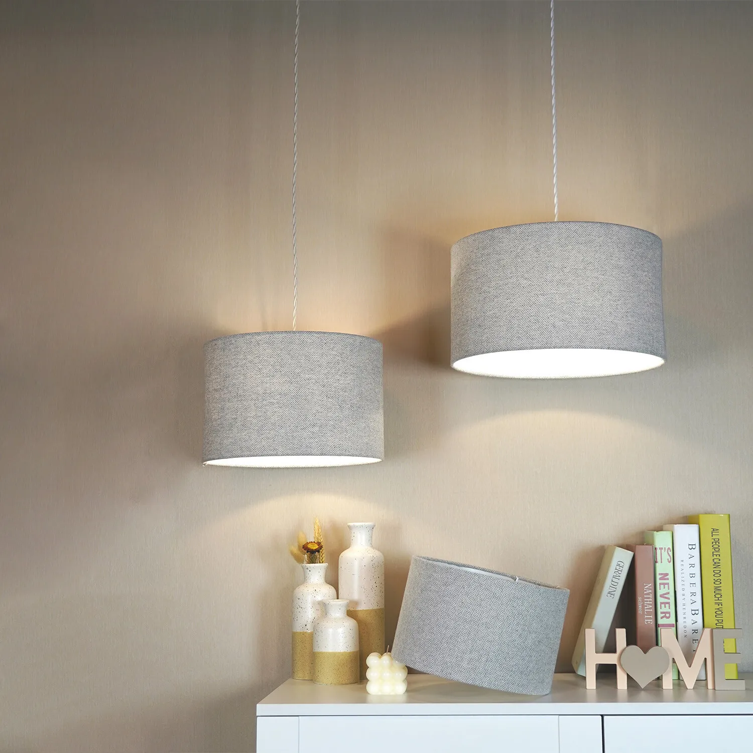 Woven Drum Lamp Shade - Grey