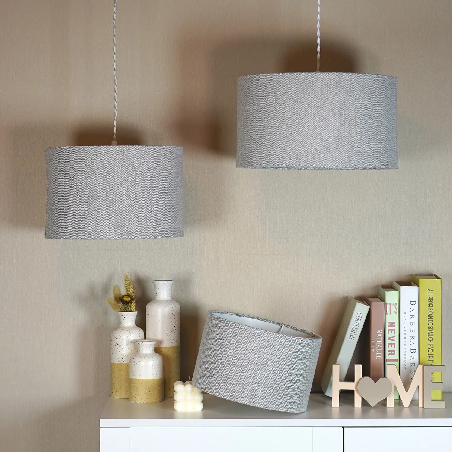 Woven Drum Lamp Shade - Grey