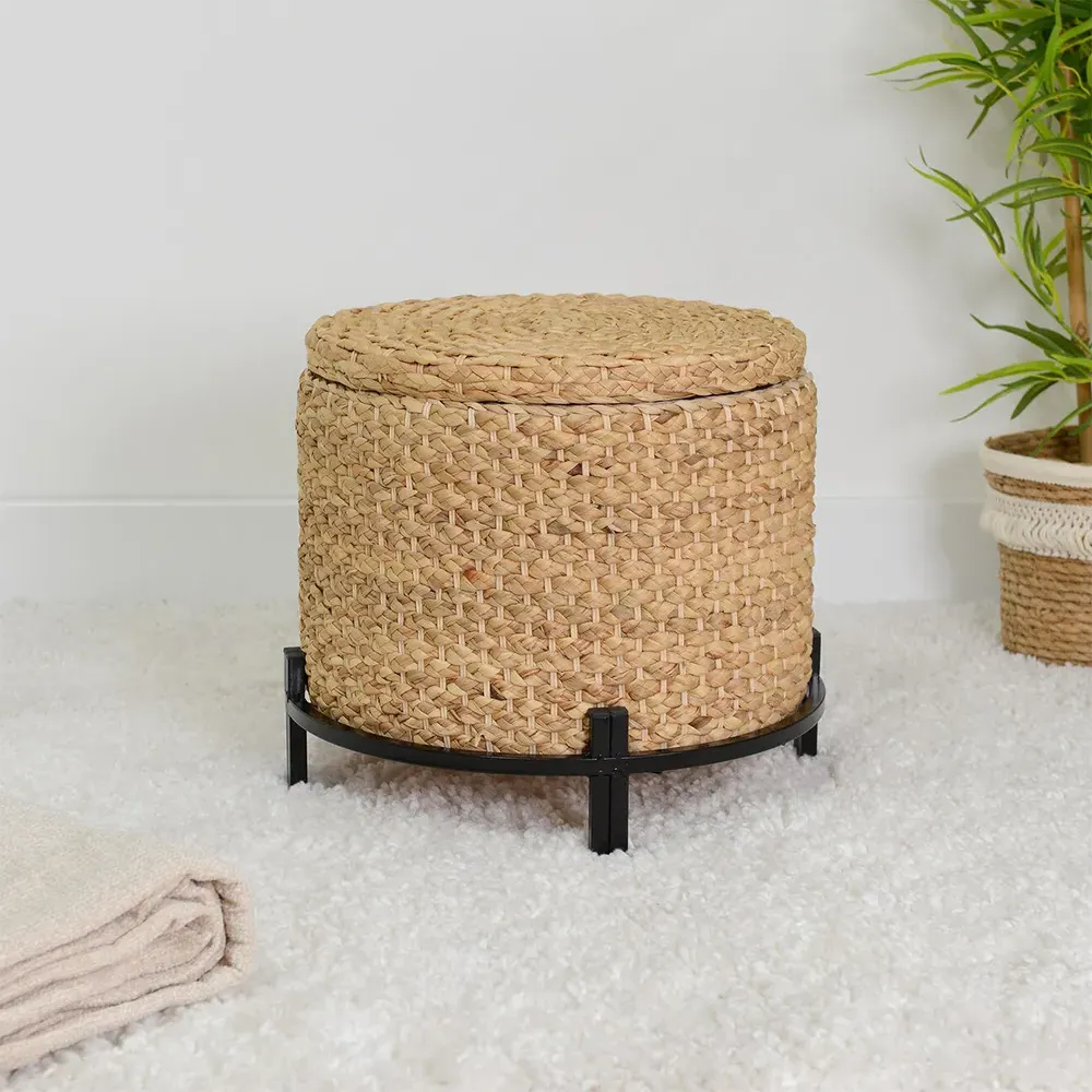 Woven Storage Footstool - Natural, Brown