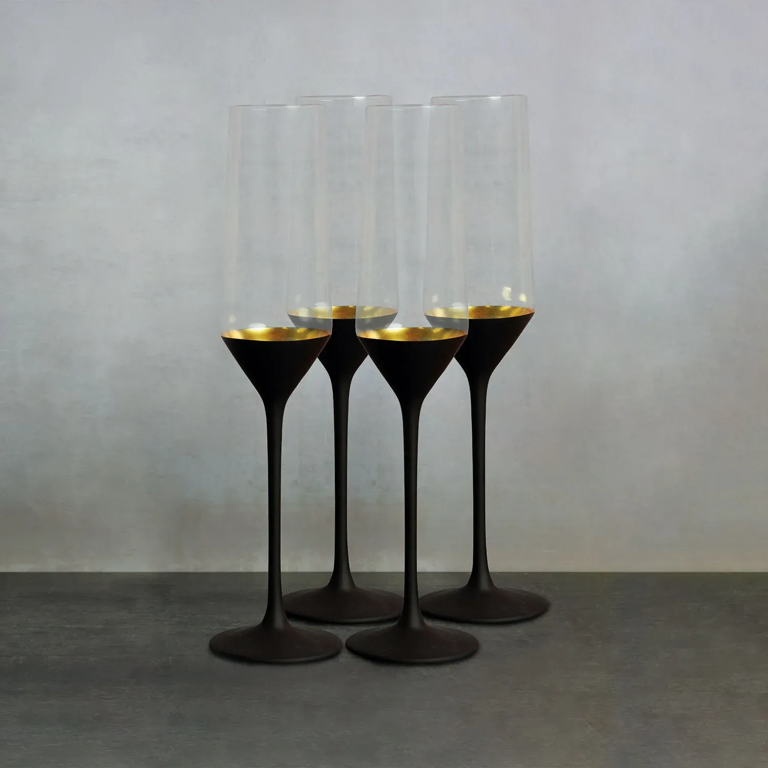 Zari Set of 4 Champagne Flutes - Black, Gold