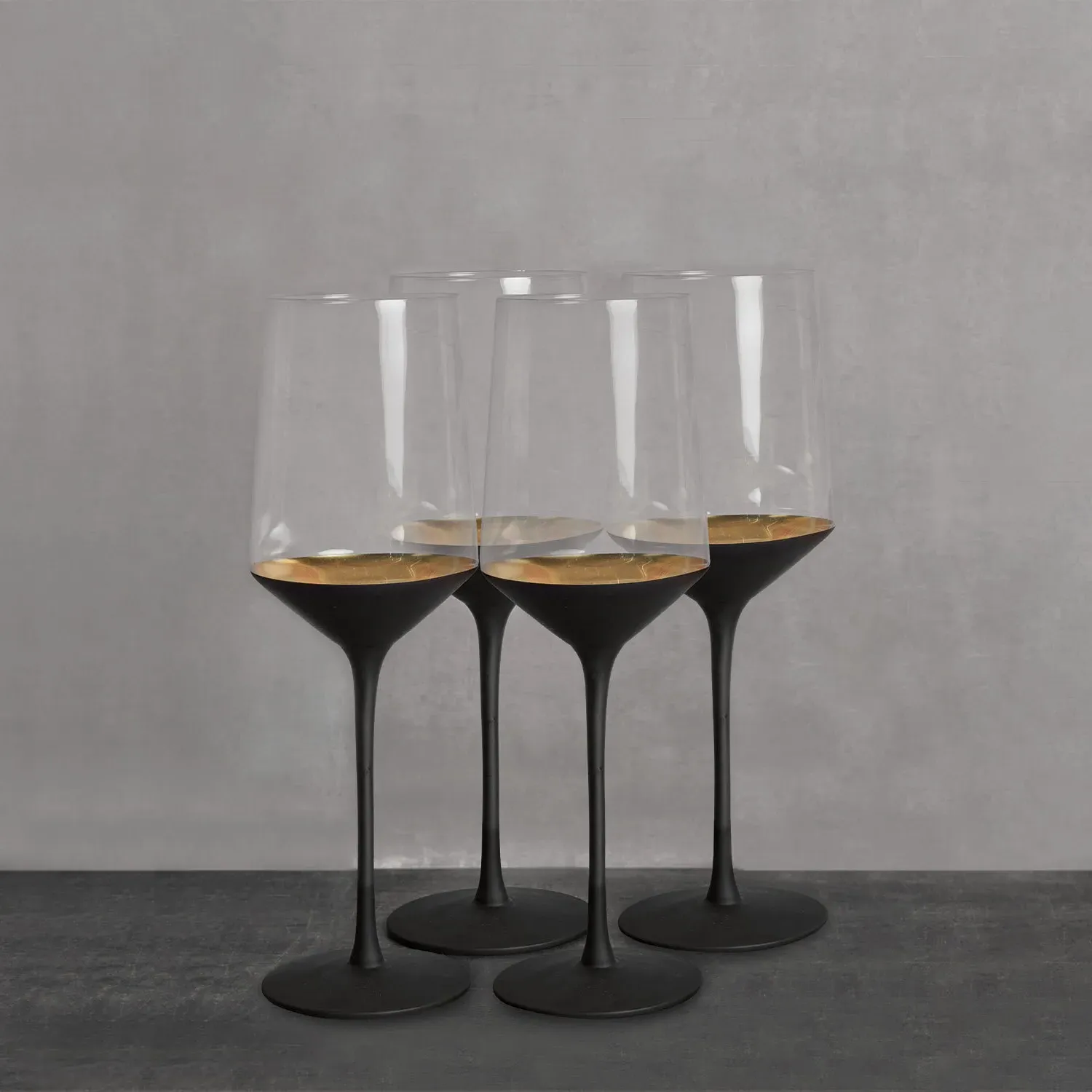 Zari Set of 4 Wine Glasses - Black, Gold