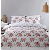 Zaria Elephants Single Duvet Cover and Pillowcase Set - White
