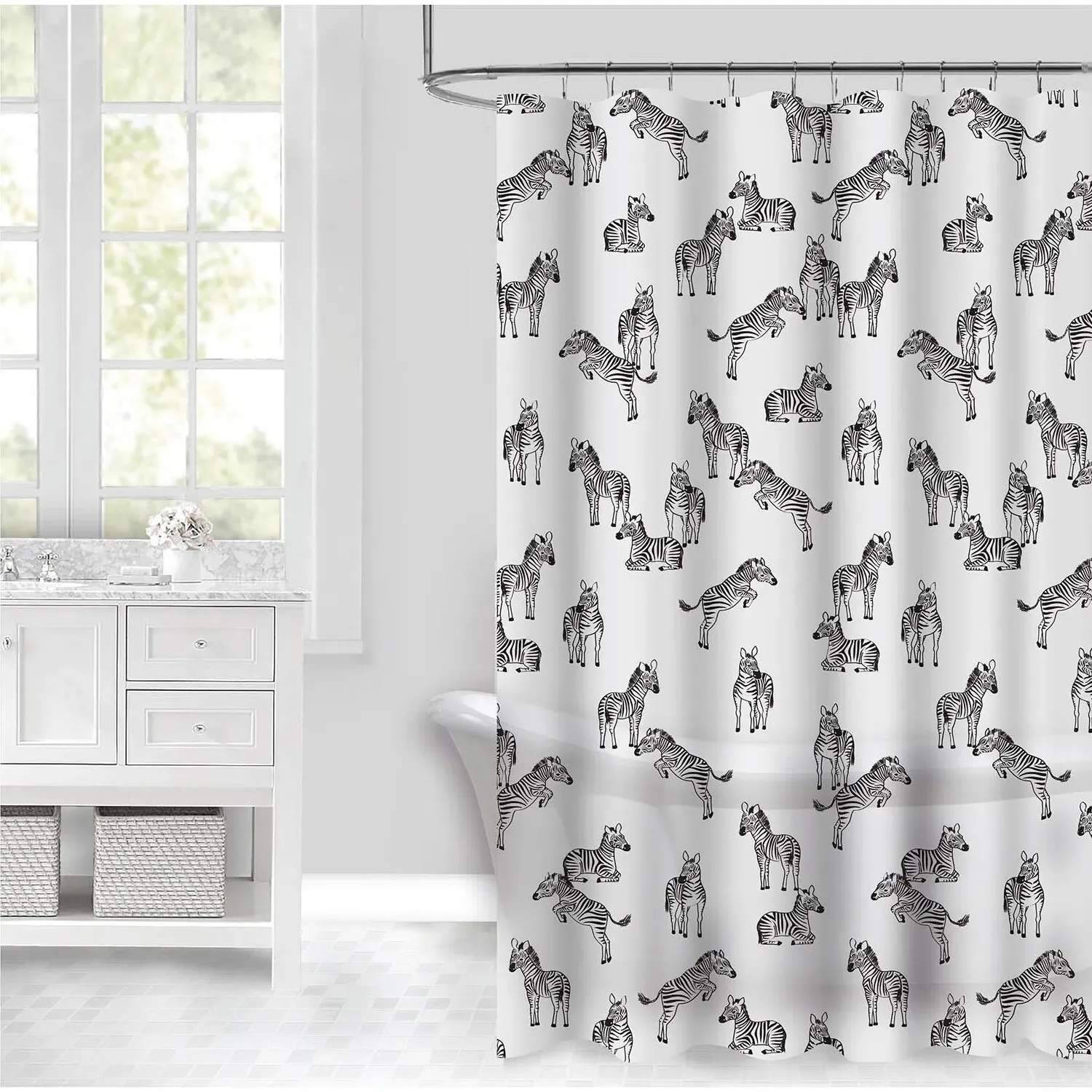 Zebra Pattern Shower Curtain - Black, White image