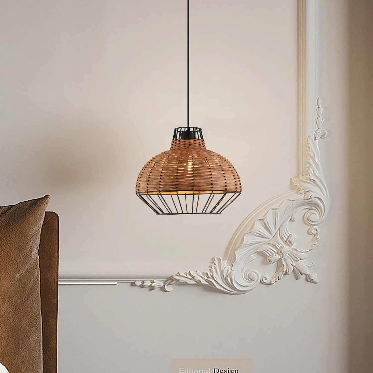 Zion Shade Light Shade - Black, Rattan