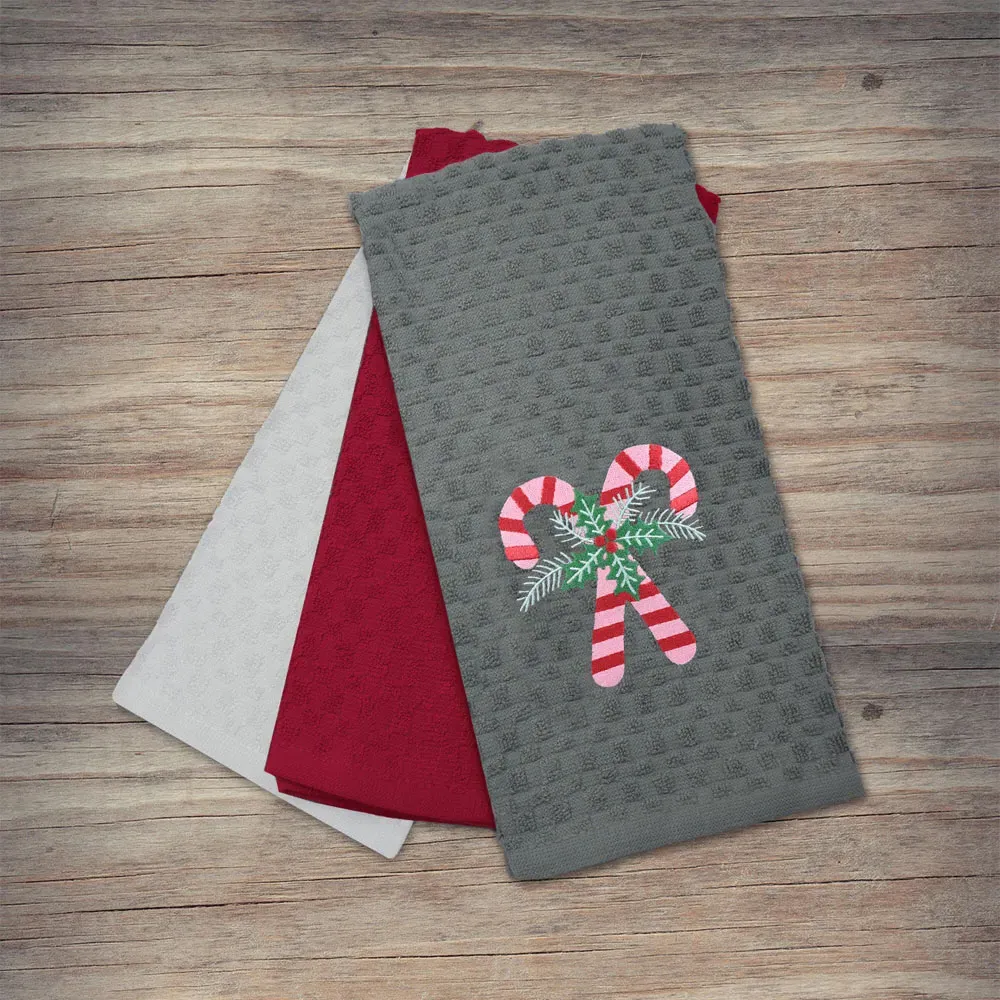 Candy Canes Tea Towel 3 Pack - Grey, Cotton