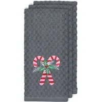 Candy Canes Tea Towel 3 Pack - Grey, Cotton