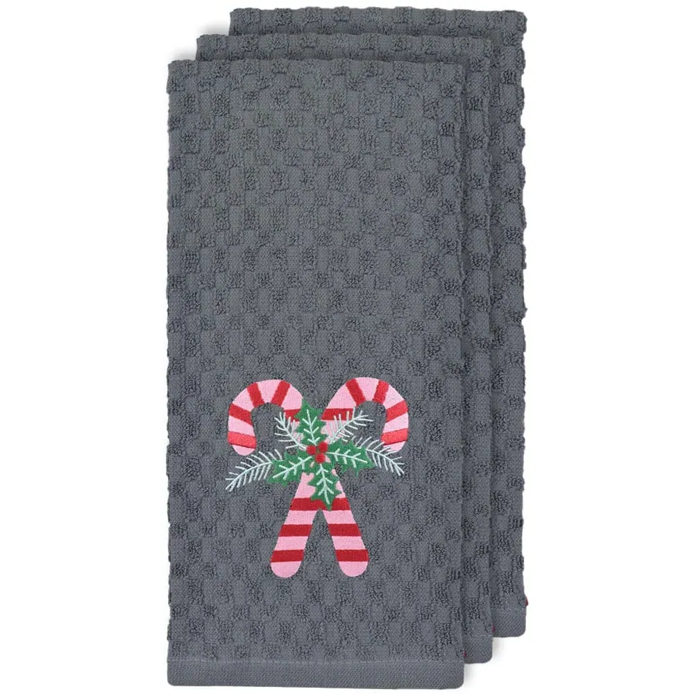 Candy Canes Tea Towel 3 Pack - Grey, Cotton image