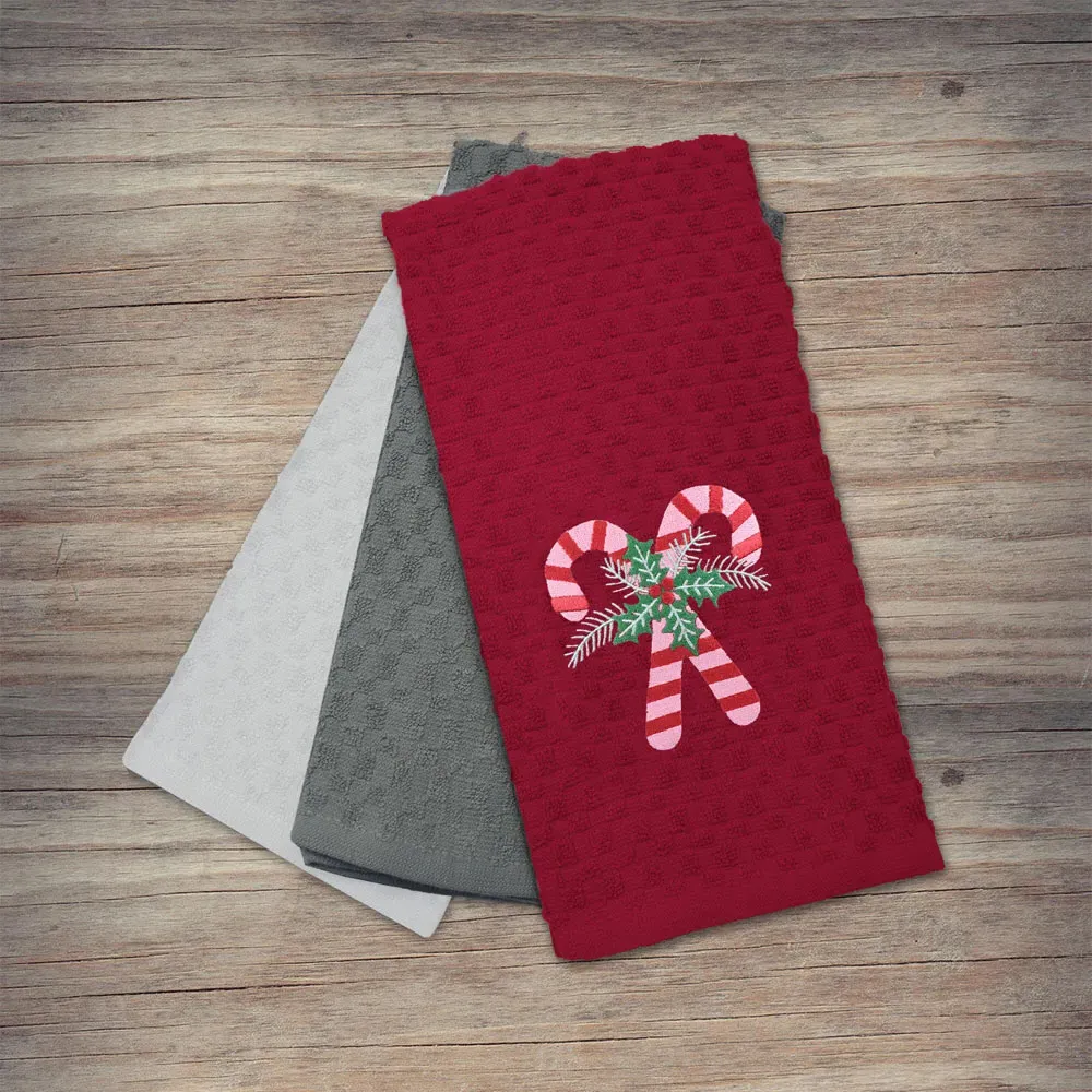 Candy Canes Tea Towel 3 Pack - Red, Cotton