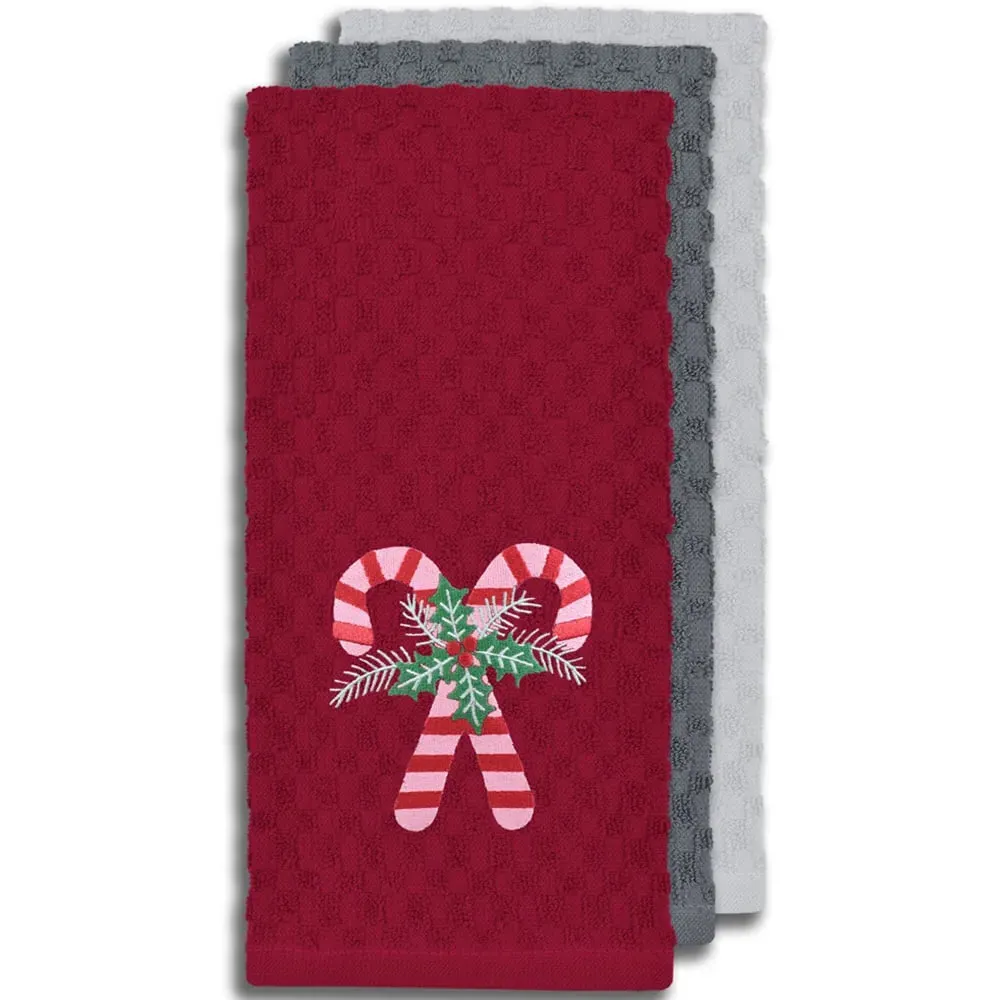 Candy Canes Tea Towel 3 Pack - Red, Cotton