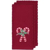 Candy Canes Tea Towel 3 Pack - Red, Cotton