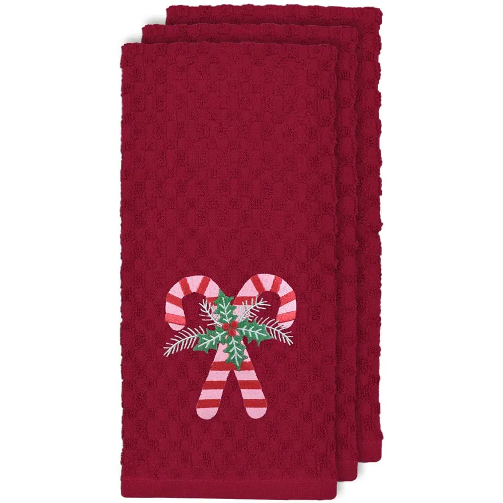 Candy Canes Tea Towel 3 Pack - Red, Cotton