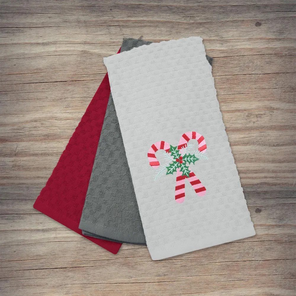 Candy Canes Tea Towel 3 Pack - White, Cotton