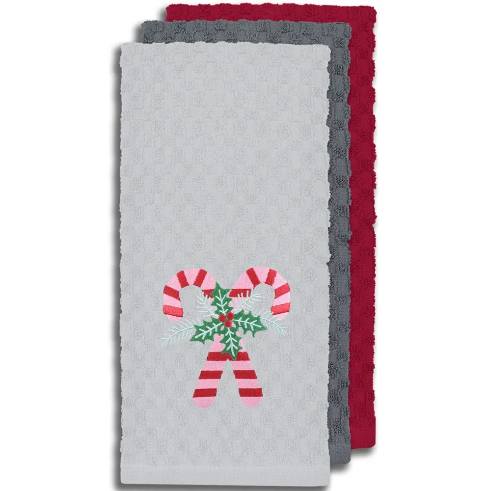 Candy Canes Tea Towel 3 Pack - White, Cotton