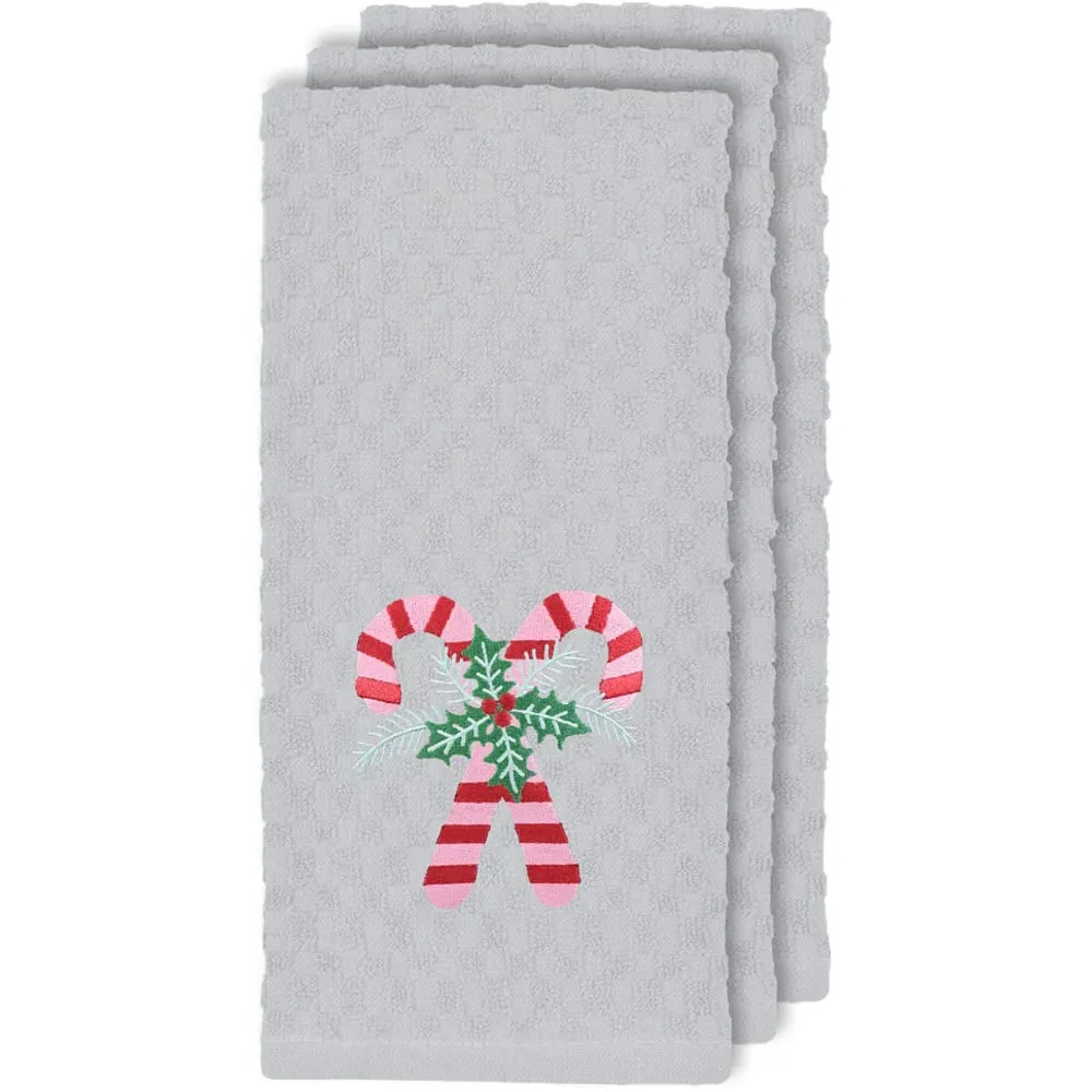 Candy Canes Tea Towel 3 Pack - White, Cotton