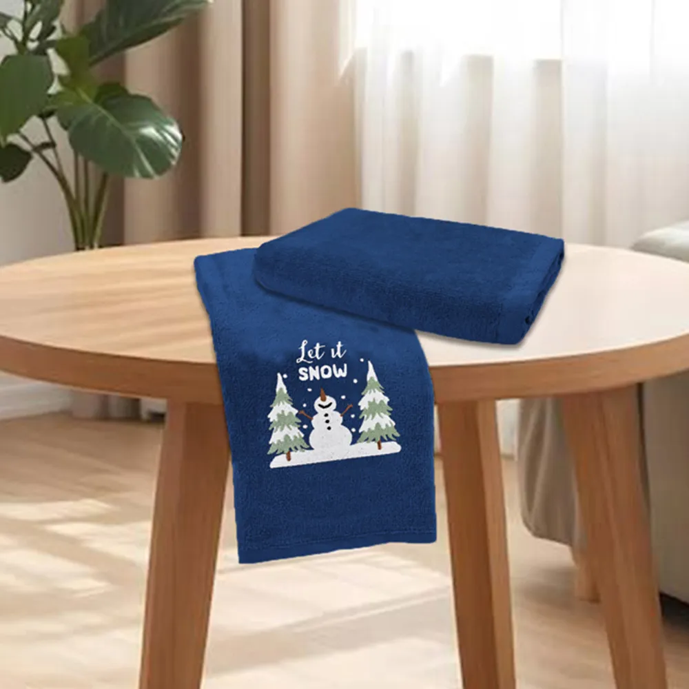 Let It Snow Hand Towel 2 Pack - Navy, Cotton