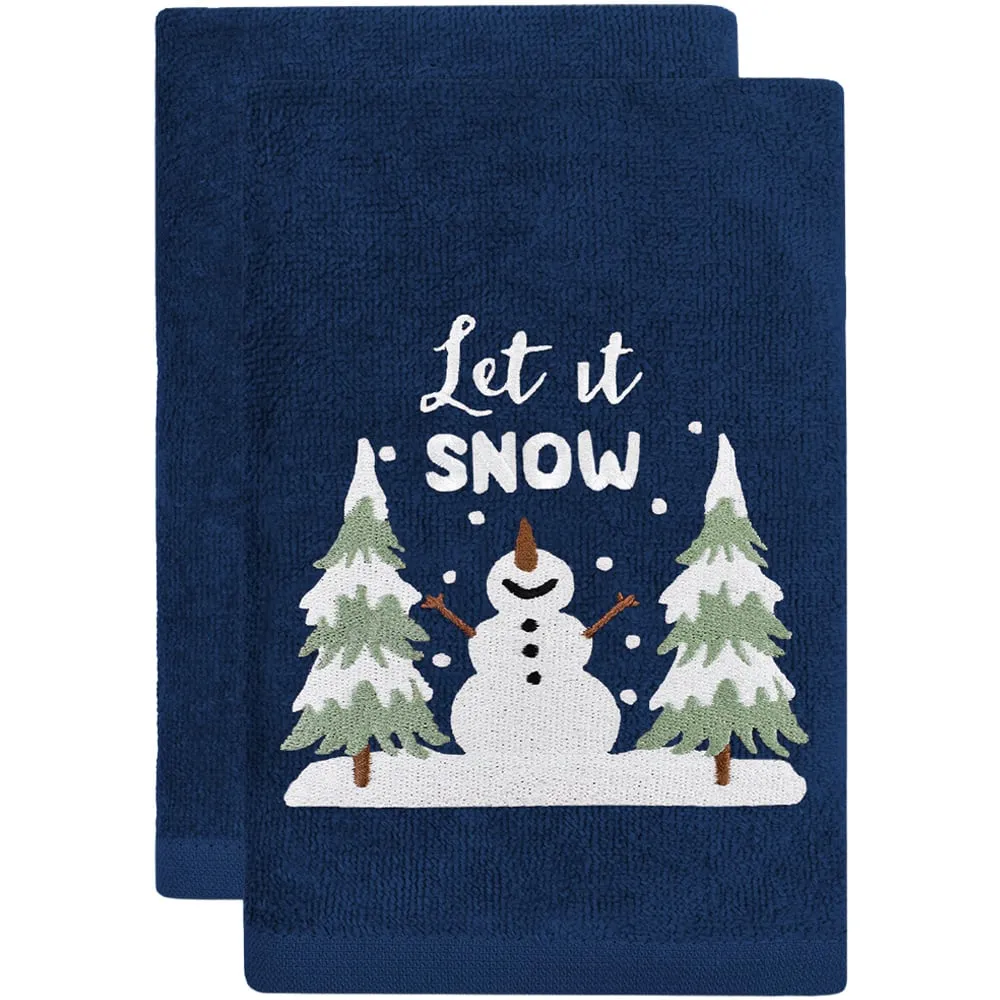 Let It Snow Hand Towel 2 Pack - Navy, Cotton