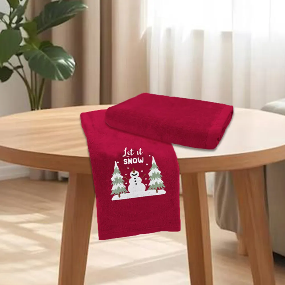 Let It Snow Hand Towel 2 Pack - Red, Cotton