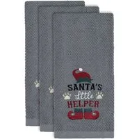 Santas Helper Tea Towel 3 Pack - Grey, Cotton