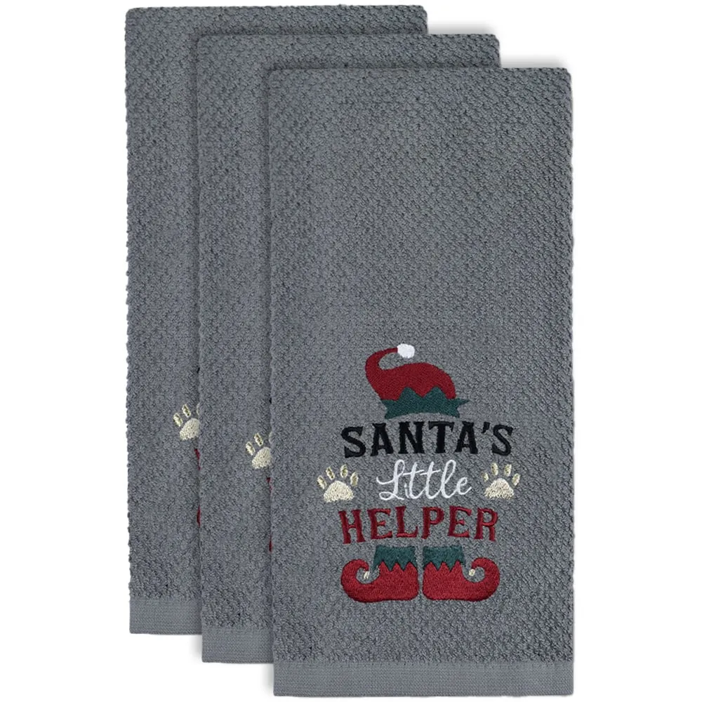 Santas Helper Tea Towel 3 Pack - Grey, Cotton image