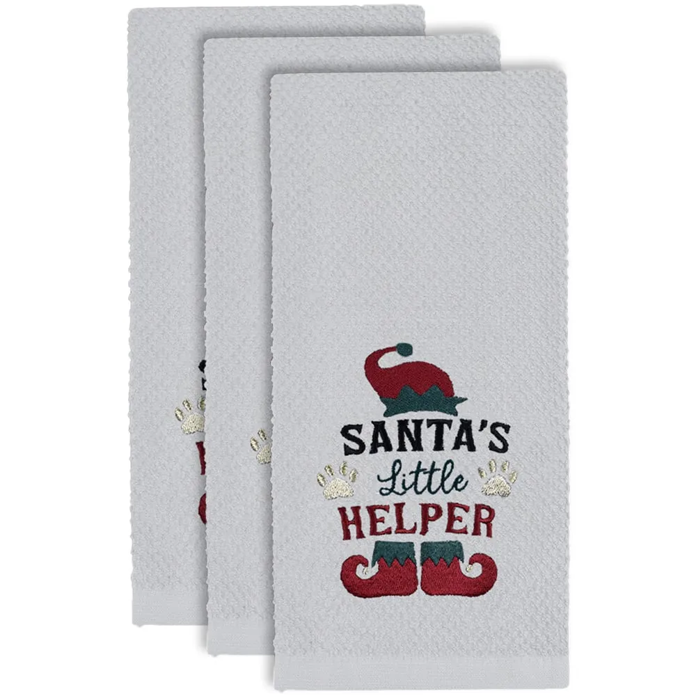 Santas Helper Tea Towel 3 Pack - White, Cotton