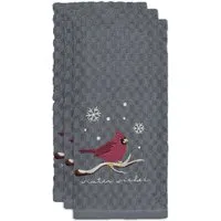 Winter Robin Tea Towel 3 Pack - Grey, Cotton