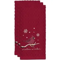 Winter Robin Tea Towel 3 Pack - Red, Cotton