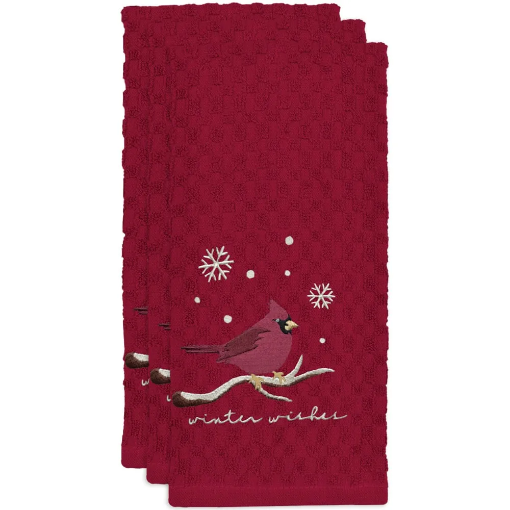 Winter Robin Tea Towel 3 Pack - Red, Cotton