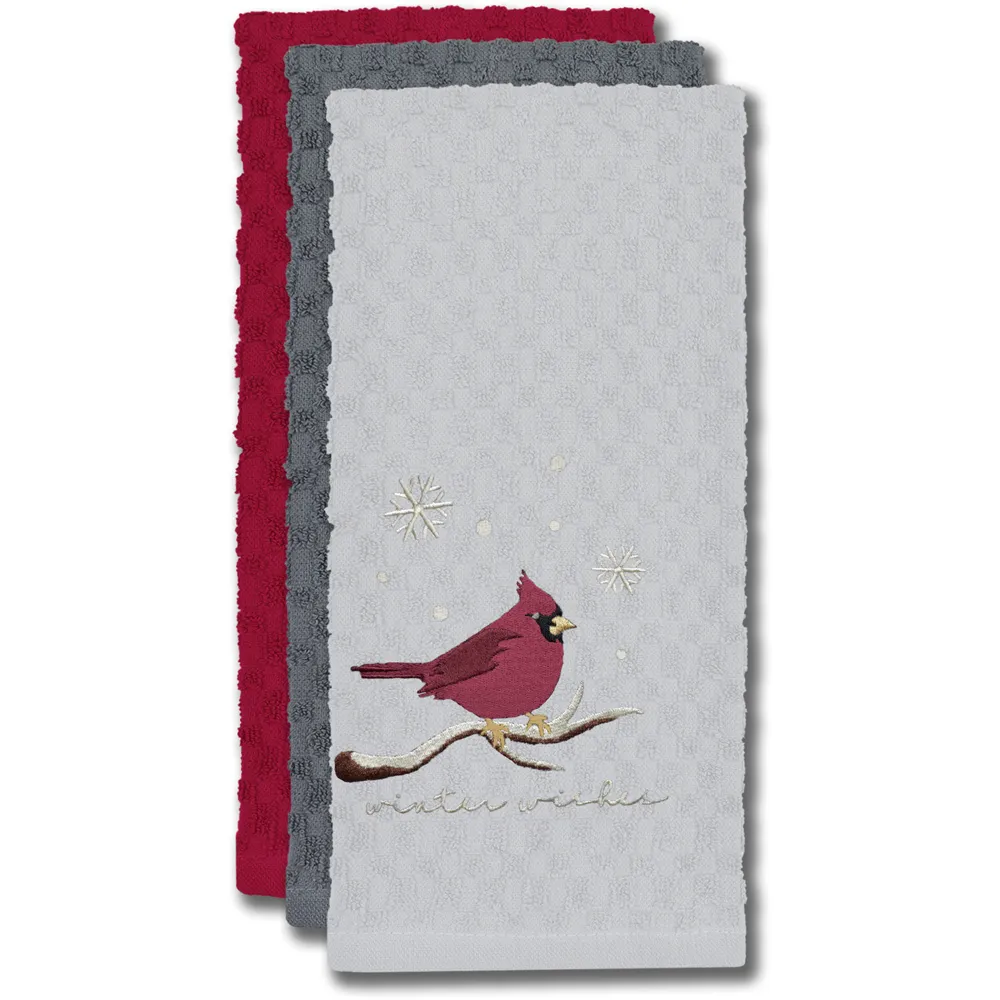 Winter Robin Tea Towel 3 Pack - White, Cotton