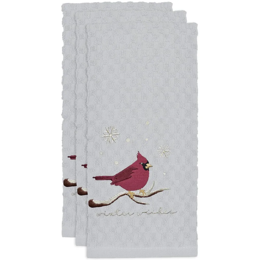 Winter Robin Tea Towel 3 Pack - White, Cotton