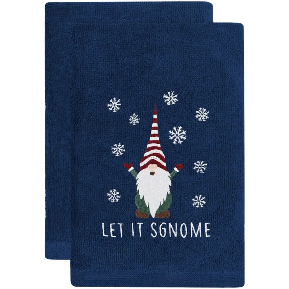 Xmas Gonks Hand Towel 2 Pack - Navy, Cotton