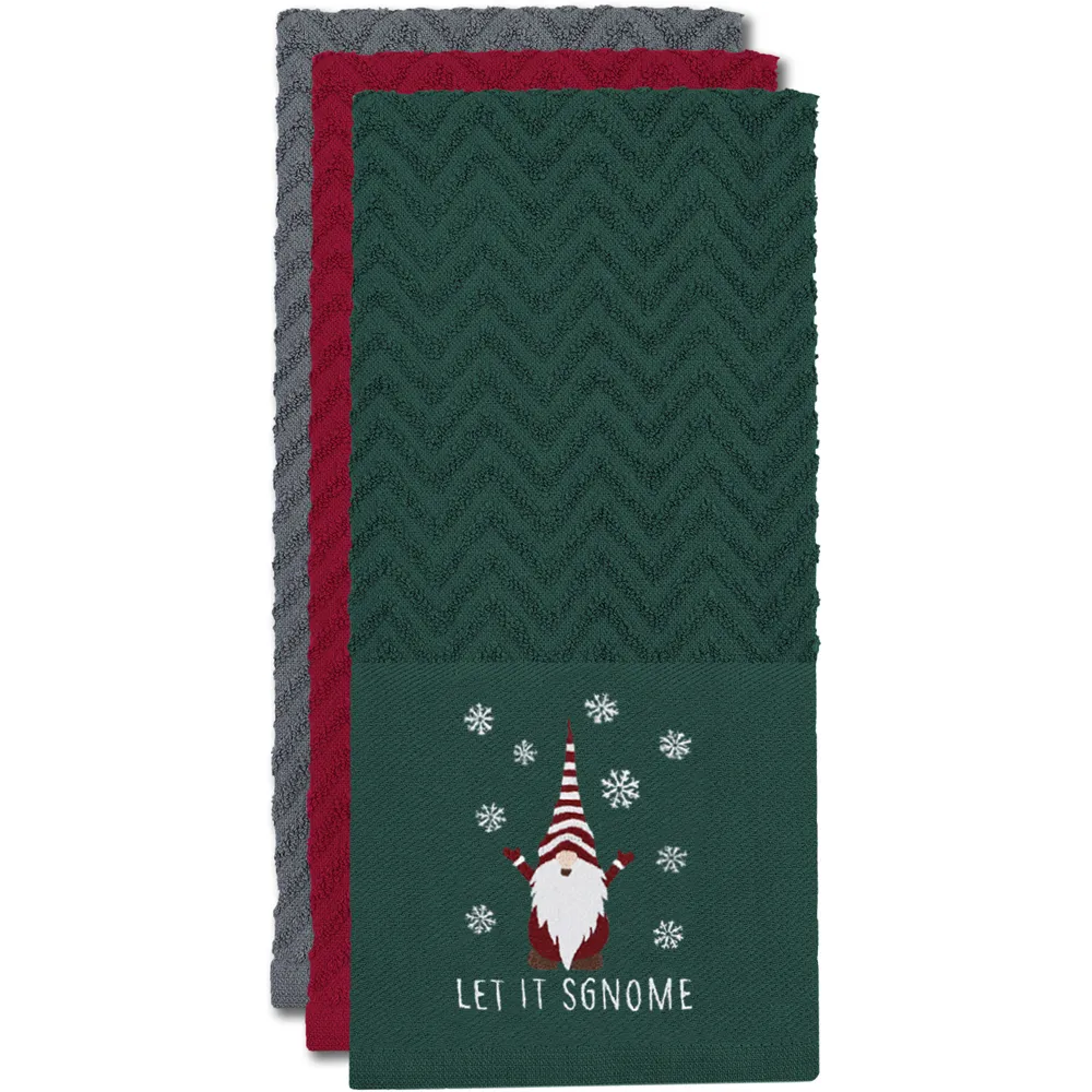 Xmas Gonks Tea Towel 3 Pack - Green