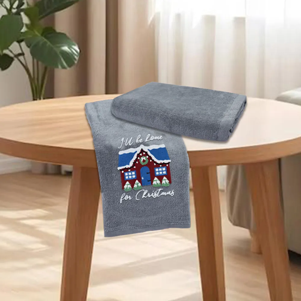 Xmas I'll Be Home Hand Towel 2 Pack - Grey, Cotton