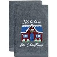 Xmas I'll Be Home Hand Towel 2 Pack - Grey, Cotton