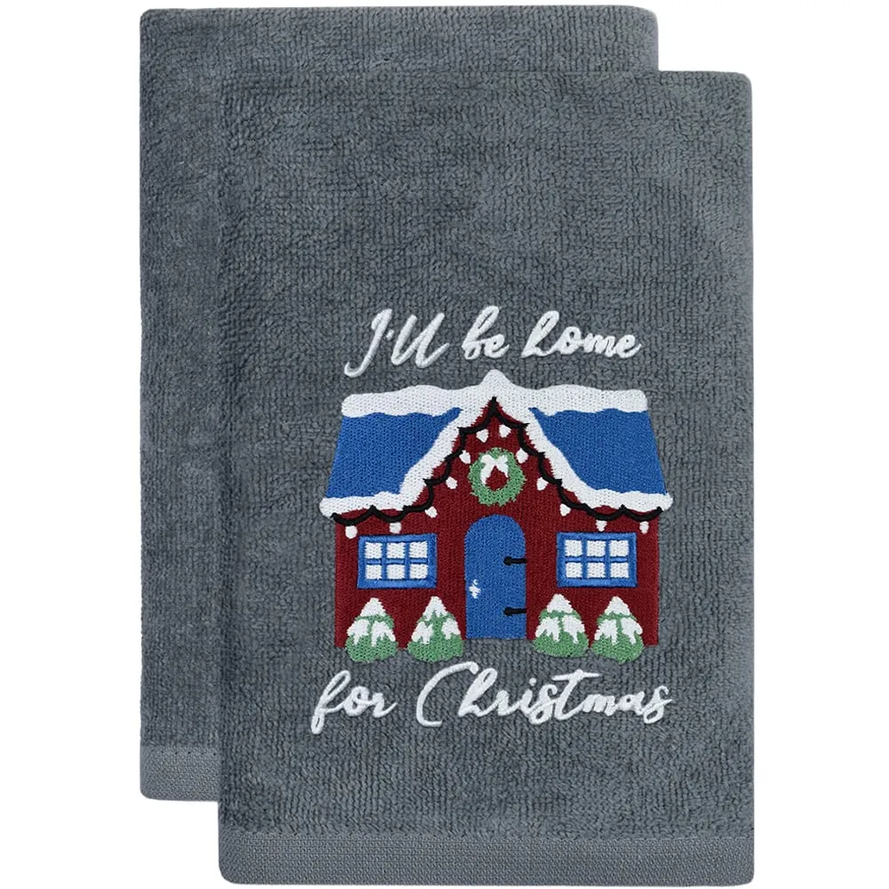 Xmas I'll Be Home Hand Towel 2 Pack - Grey, Cotton image