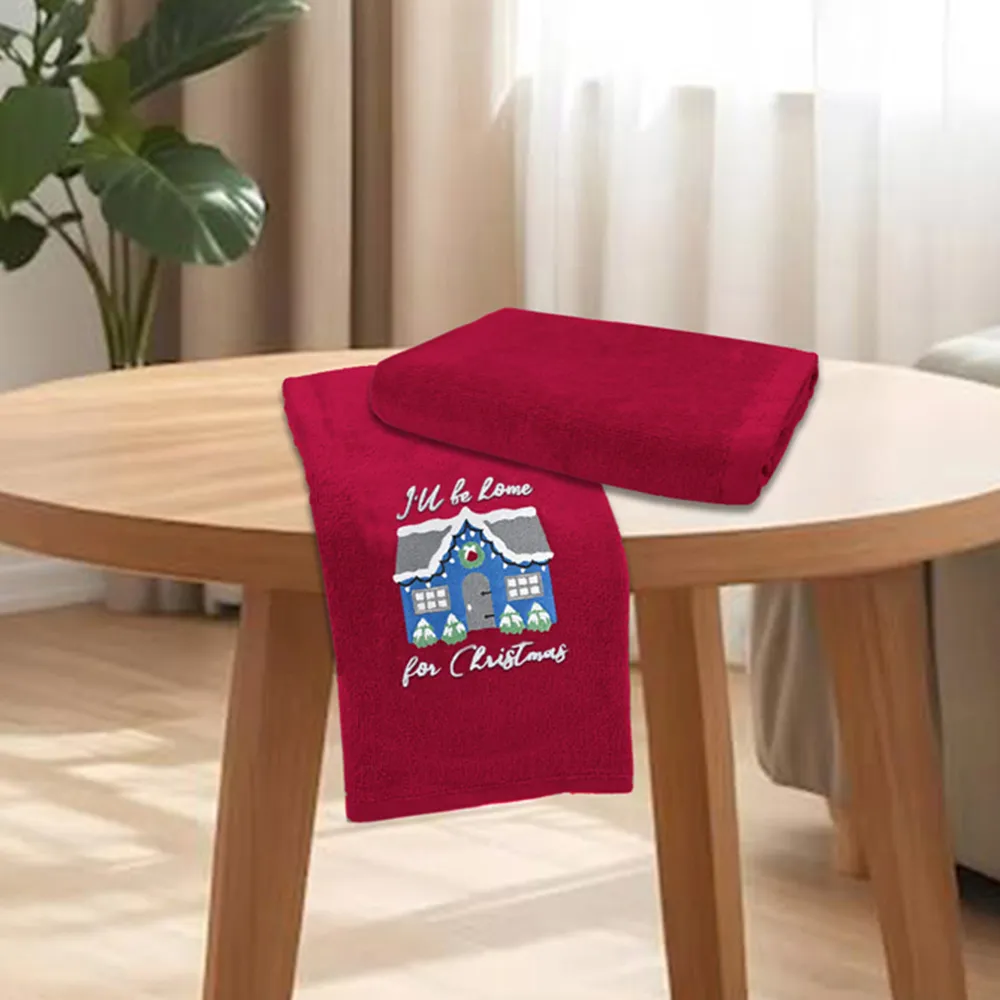Xmas I'll Be Home Hand Towel 2 Pack - Red, Cotton