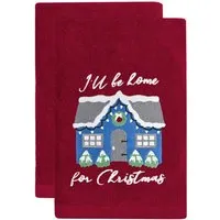 Xmas I'll Be Home Hand Towel 2 Pack - Red, Cotton