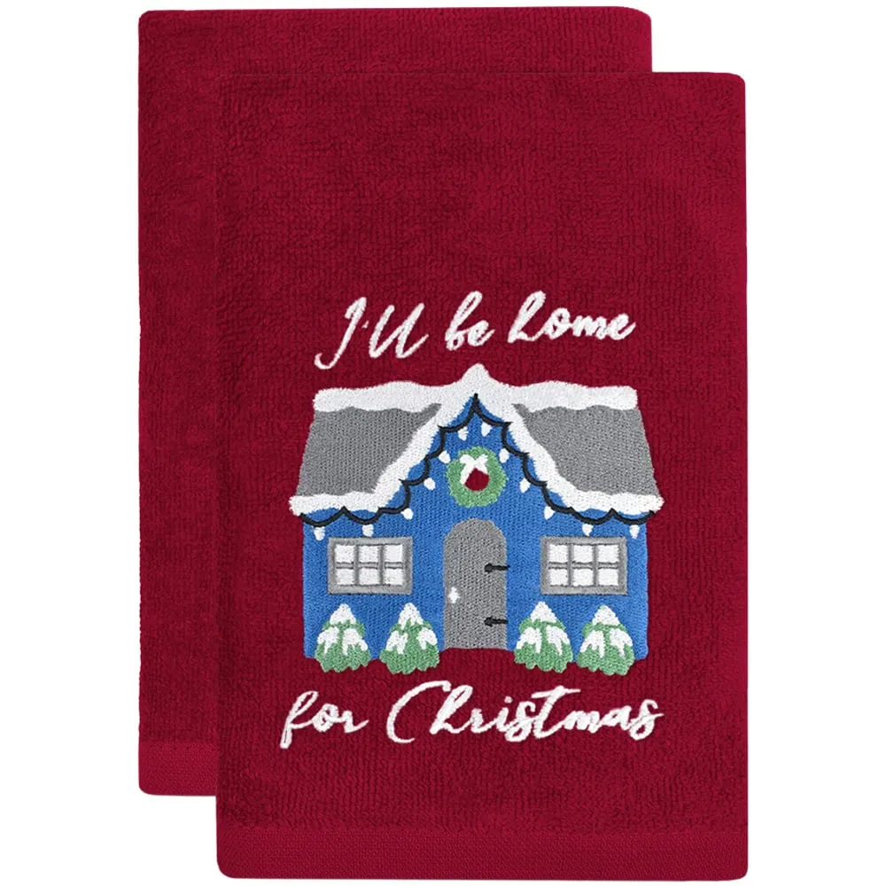 Xmas I'll Be Home Hand Towel 2 Pack - Red, Cotton