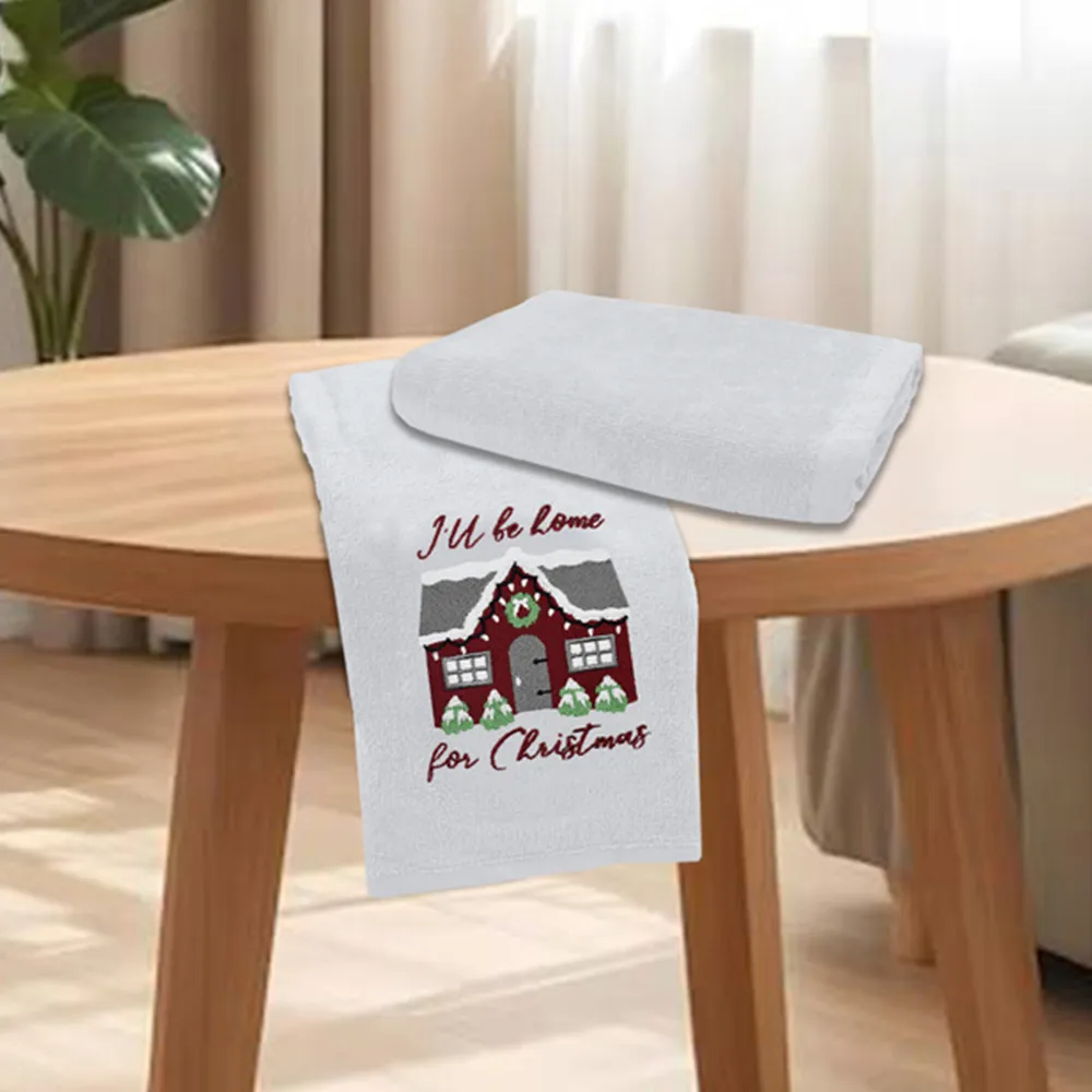 Xmas I'll Be Home Hand Towel 2 Pack - White, Cotton