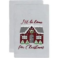 Xmas I'll Be Home Hand Towel 2 Pack - White, Cotton