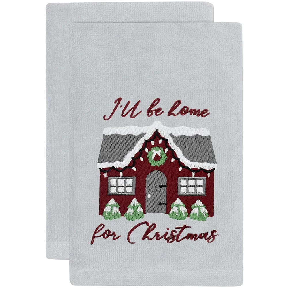 Xmas I'll Be Home Hand Towel 2 Pack - White, Cotton