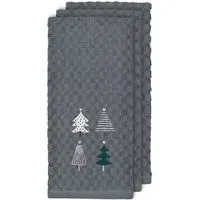 Xmas Trees Tea Towel 3 Pack - Grey, Cotton