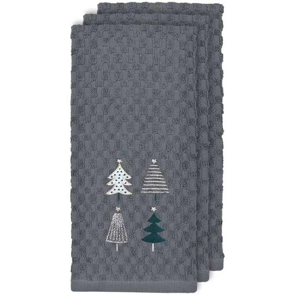 Xmas Trees Tea Towel 3 Pack - Grey, Cotton image